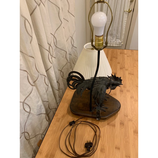 Black Primitive Rooster Cast Iron & Wood Lamp For Sale - Image 8 of 10