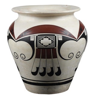 Terracotta Vase Painted with Black and Red Graphic Decorations, 1980 For Sale