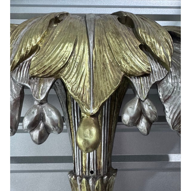 Wood Mid 20th Century Maison Janseni Style French Palm Tree Gilt Floor Wall Sconces For Sale - Image 7 of 17