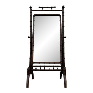 20th C Faux Bamboo Wood Cheval Dressing Mirror For Sale
