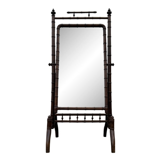 20th C Faux Bamboo Wood Cheval Dressing Mirror For Sale