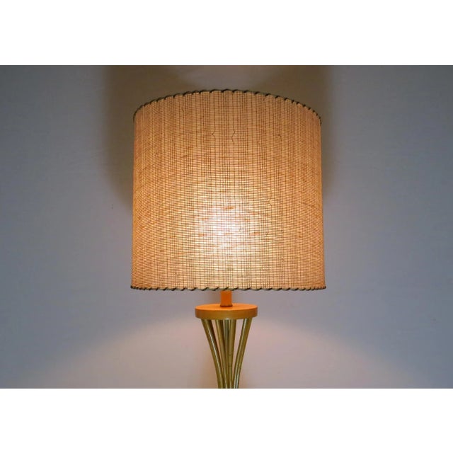 1950s Louis Sognot Style Bamboo Rattan Table Lamp With Stitched Parchment Shade For Sale - Image 12 of 13