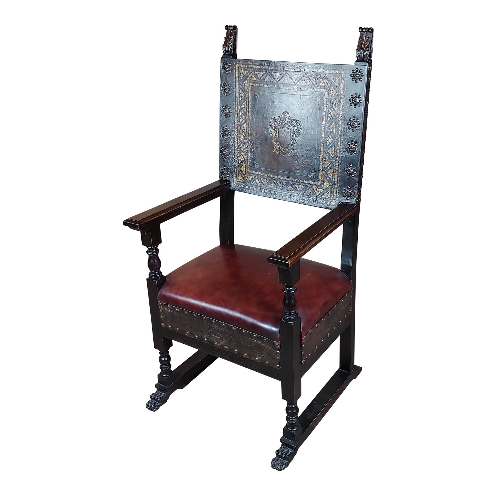 Spanish Renaissance Carved & Embossed Leather Side Chair Chairish