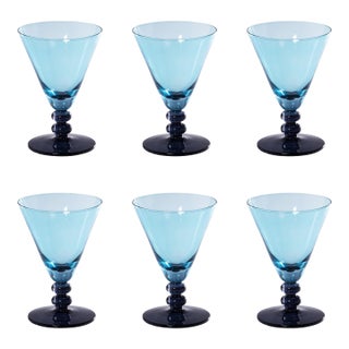 Fusion Two-Tone 6-Piece Cocktail Glass Set, Night Blue with Aqua For Sale