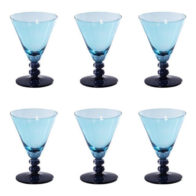 Fusion Two-Tone 6-Piece Cocktail Glass Set, Night Blue with Aqua For Sale