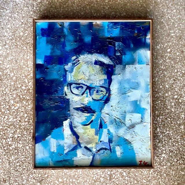 A fabulous vintage Boho original oil painting on canvas. A chic Abstract Expressionist composition in brilliant shades of...