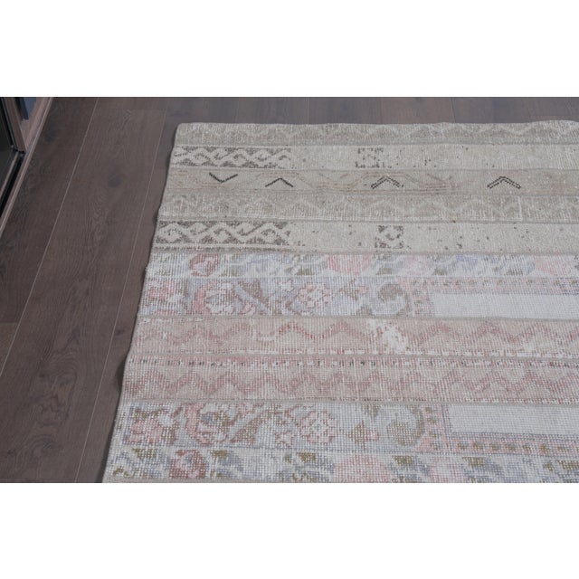 1960s 1960 Vintage Anatolian Patchwork Area Rug - Muted Neutral & Pastel Pink For Sale - Image 5 of 11
