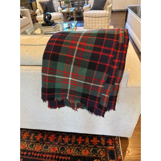 English Vintage-Style Red, Green and Navy Tartan Plaid Throw Blanket For Sale - Image 3 of 6