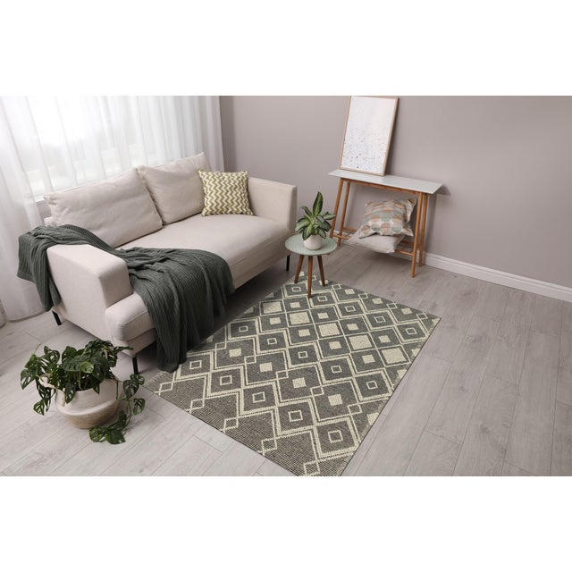 Black 8x10 Luna Kilim Black Diamond Modern Handmade Wool Carpet Rug For Sale - Image 8 of 8