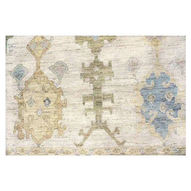 Textile 21st Century Turkish Oushak 10x13 Ivory, Blue, & Yellow Handmade Area Rug #1144073 For Sale - Image 7 of 11