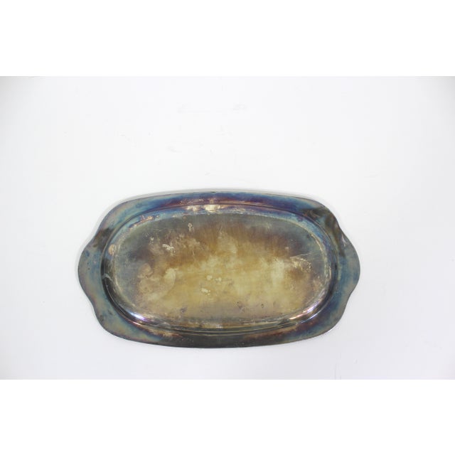 English Small Oval Silver Plated Tray, Vintage Plate, Trinket Dish, Heavy Patina Serving, Jewellery, Business Card Holder Old English For Sale - Image 3 of 8