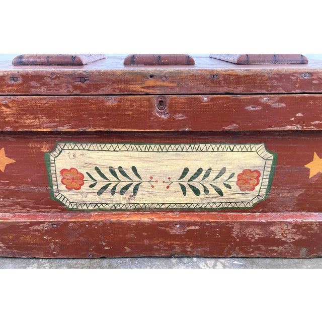 Red Antique Hand-Painted Wood Trunk Tool Chest For Sale - Image 8 of 12