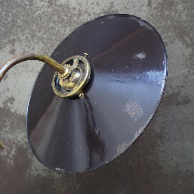 Mid-Century Modern French Purple Brown Enamel and Brass Desk Light For Sale - Image 3 of 8