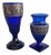 Cobalt Saphir Glass Pieces with Acid-Etched Gilt Classical Frieze by Karlsbad Karlovy Vary and Ludwig Moser & Sons, Czechoslovakia, 1920s, Set of 2 For Sale