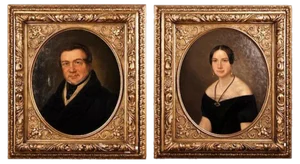 Biedermeier Artist, Portrait of a Couple, 19th Century, Oil on Canvas Paintings, Framed, Set of 2