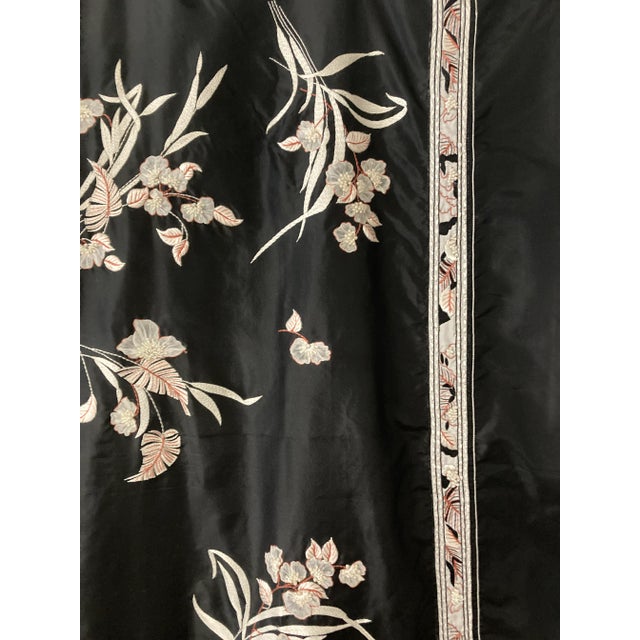 Black Art Nouveau Floral Embroidered Silk Textile Vintage Wall Hanging For Sale - Image 8 of 16