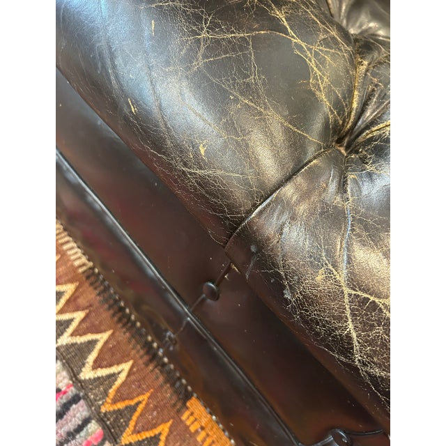 1940s Large Vintage Black Leather Chesterfield Sofa For Sale - Image 5 of 12