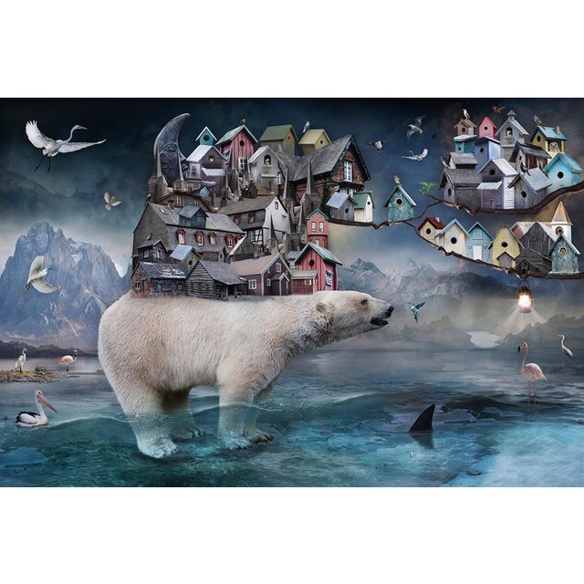 Babel by Marcin Owczarek | Photography - Dye Sublimation on Aluminum Polar bear with houses on its back. For Sale