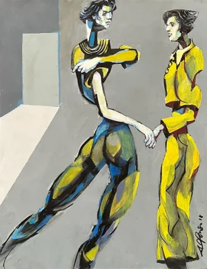 Cubism Painting of a Mother and Son, 2018, Acrylic on Watercolor Paper