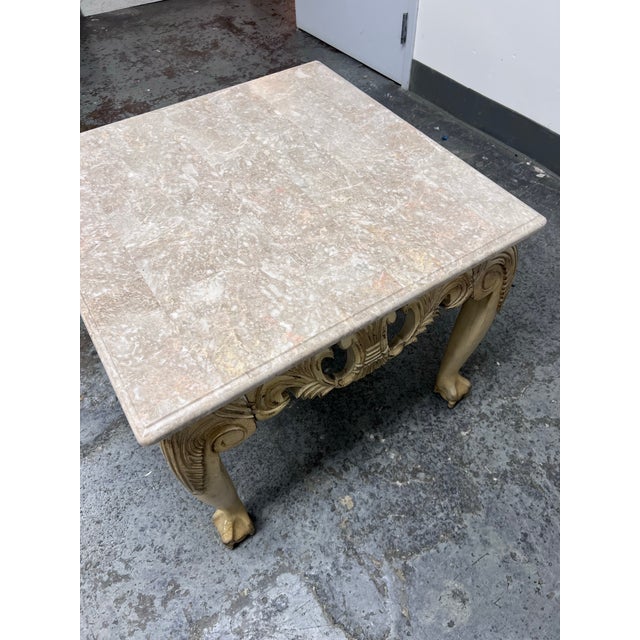 Schnadig Fine Furniture French Provincial Carved Wood + Marble Side Table For Sale - Image 9 of 12