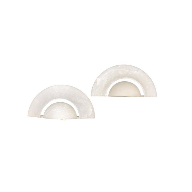 Large Art Deco Alabaster Wall Lamps, 1970s, Set of 2 For Sale - Image 16 of 18