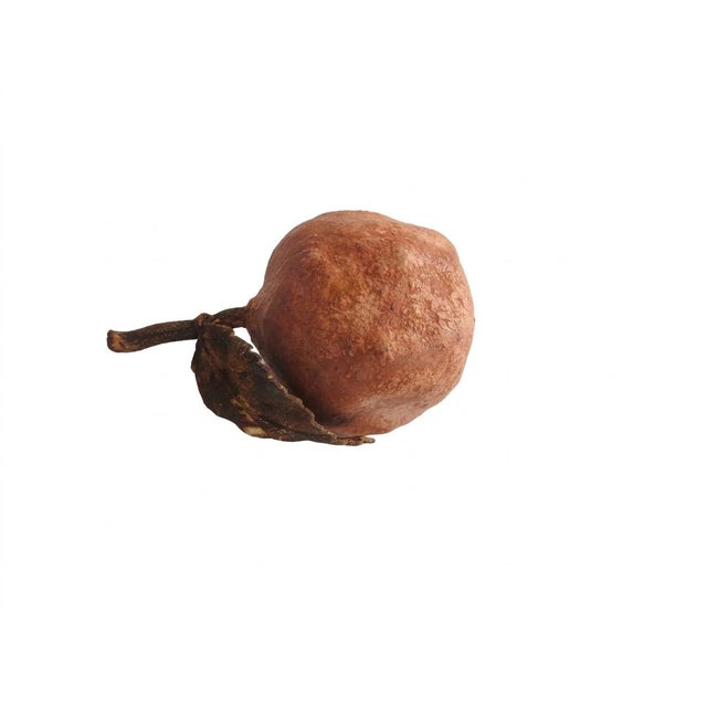 Late 20th Century Artisan Hand-Molded Terracotta Pomegranate Sculptures With Metal Foliage - Pair For Sale - Image 9 of 9