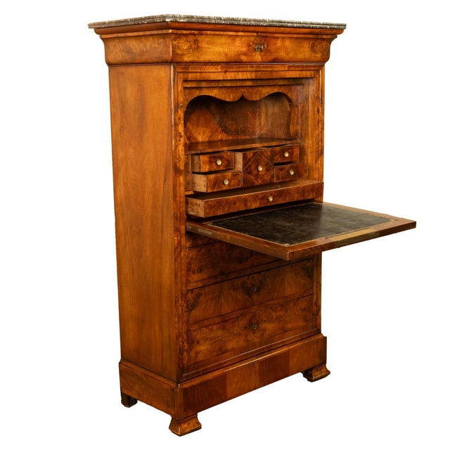 Antique French Louis Philippe Burr Walnut Secrétaire À Abattant Desk Chest 1840 For Sale - Image 12 of 18