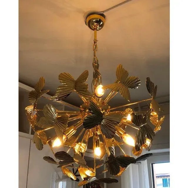 Early 21st Century Italian Hammer Brass Butterfly Sputnik Chandelier For Sale - Image 4 of 5