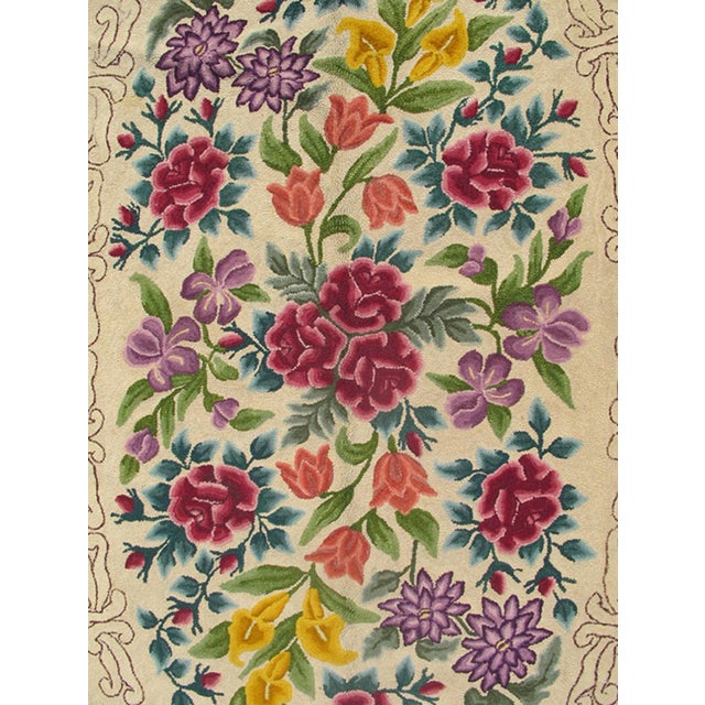 Large Antique Fine American Hooked Rug With French Floral Design in Ruby Red For Sale In Atlanta - Image 6 of 7
