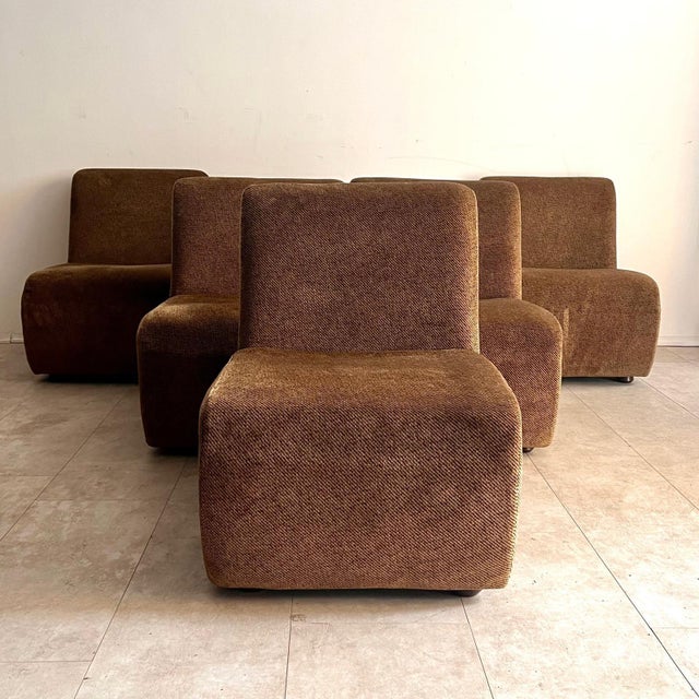 Space Age Modular Sofa in Brown Fabric, 1970s, Set of 5 For Sale - Image 4 of 5