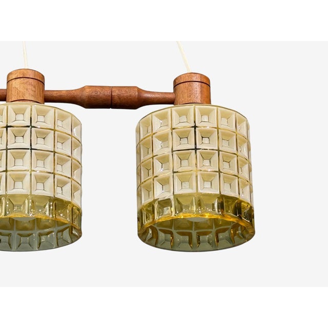1950s Swedish Modern, Three Light Pendant Light, Teak, Glass, Sweden For Sale - Image 11 of 11
