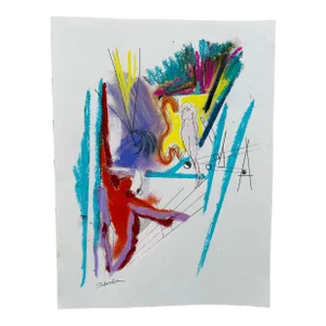 “Love Story” Allegorical Mixed-Media Composition on Paper by Erik Sulander