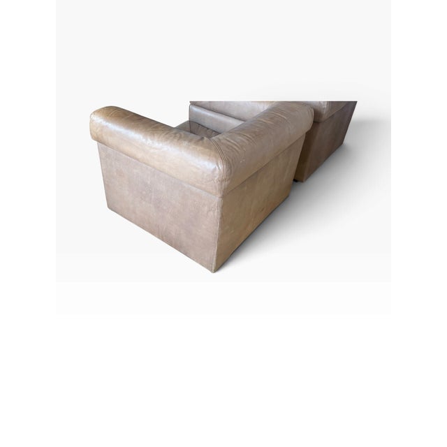 Set of 2- Brown Genuine Leather Club Chairs, 1980s For Sale - Image 10 of 11