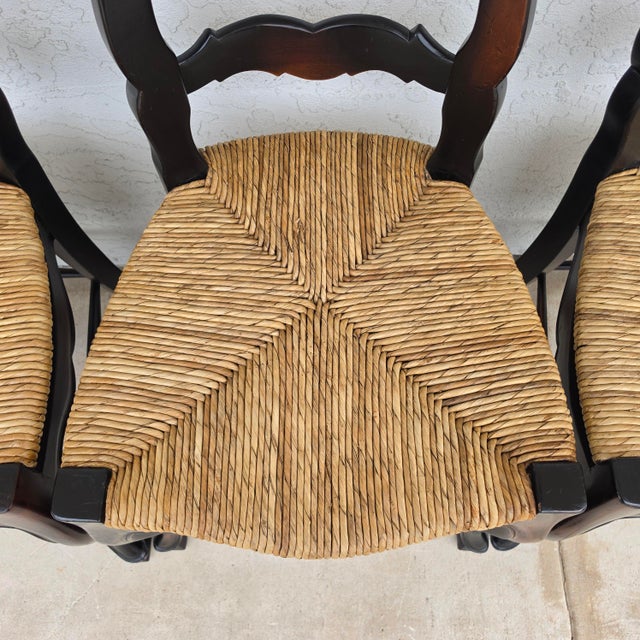 French Country Ladderback Rush Seat Dining Chairs Set of 4 For Sale - Image 10 of 18