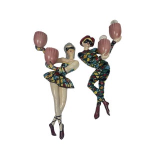 Vintage Arlecchino Wall Lights in Venetian Ceramic, 1950s, Set of 2 For Sale