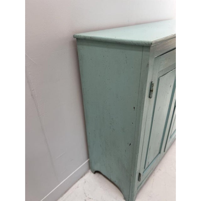 Blue Parisian Kitchen Buffet with Three Doors in Patinated Beechwood For Sale - Image 8 of 11