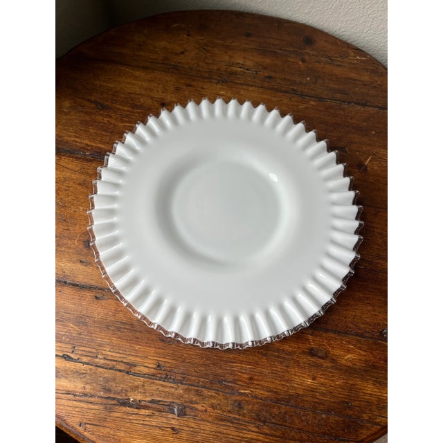 Milk Glass Platter Low Footed With Ruffled Edge For Sale - Image 11 of 11