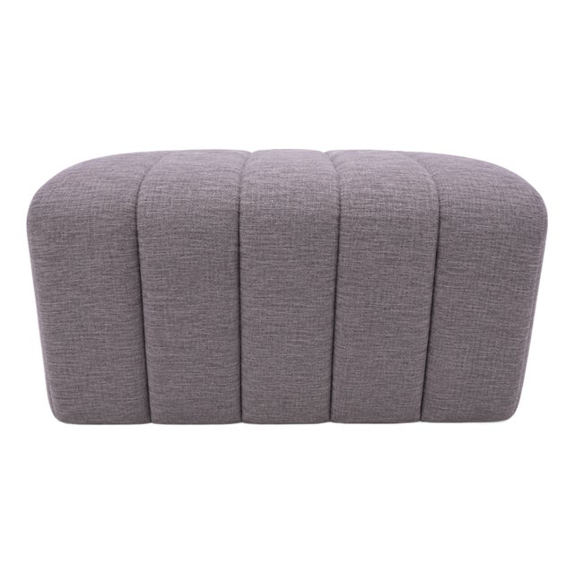 Custom Channel-Tufted Modern Footstool Ottoman in Maharam Fabric For Sale