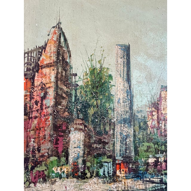 1950s Mid-Century Modern Oil Painting, Abstract Cityscape With Classical Ruins Influence, Large Textured Canvas, C. 1950s For Sale - Image 5 of 9