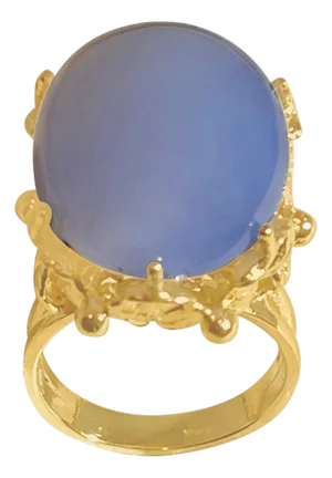 21 Carat Oval Shape Calcidonia Cocktail Ring 14 Karat Yellow Gold Hand Made