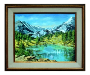 C. Sokolovsky Serene Sierra Mountain Lake Landscape Impressionist Oil on Canvas 1970