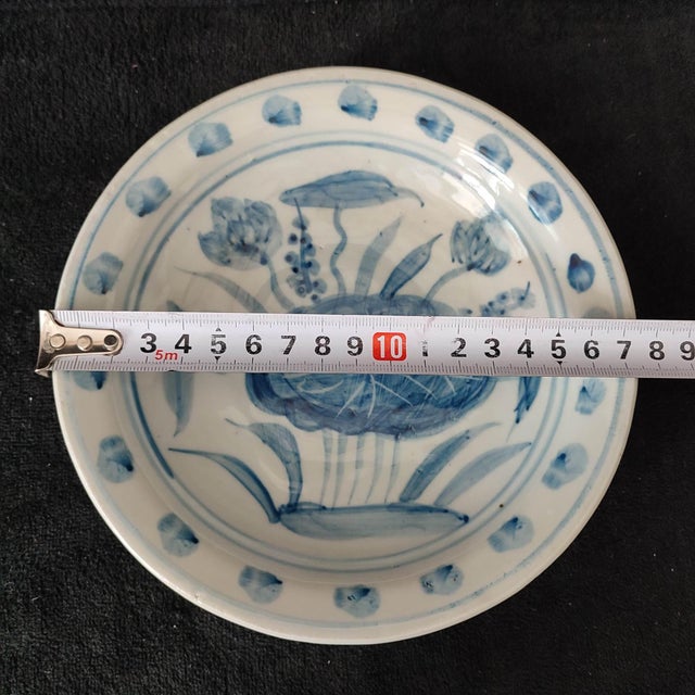 Chinese Ceramic Plate,Blue and White Porcelain Plate Hand Painted Lotus Flowers Pattern For Sale - Image 11 of 11