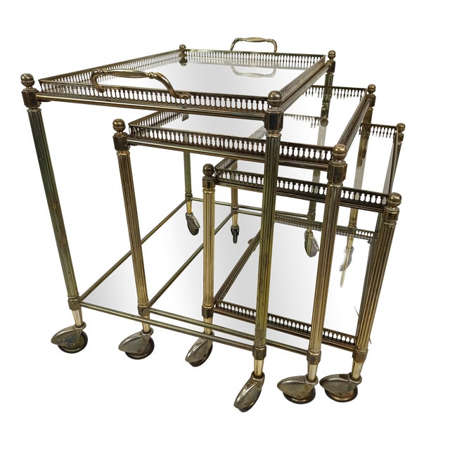 Vintage Gold Brass Nesting Tables, 1970s, Set of 3 For Sale