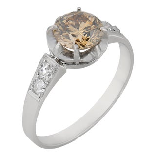 1930s French Art Deco 1.31 Carat Fancy Brown Diamond Platinum Engagement Ring, Size 7.75 For Sale