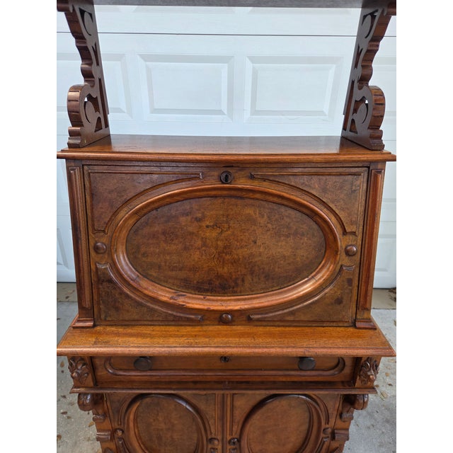 Late 19th Century Victorian Eastlake Burl Wood Fall Front Secretary Desk Bookcase For Sale - Image 13 of 18