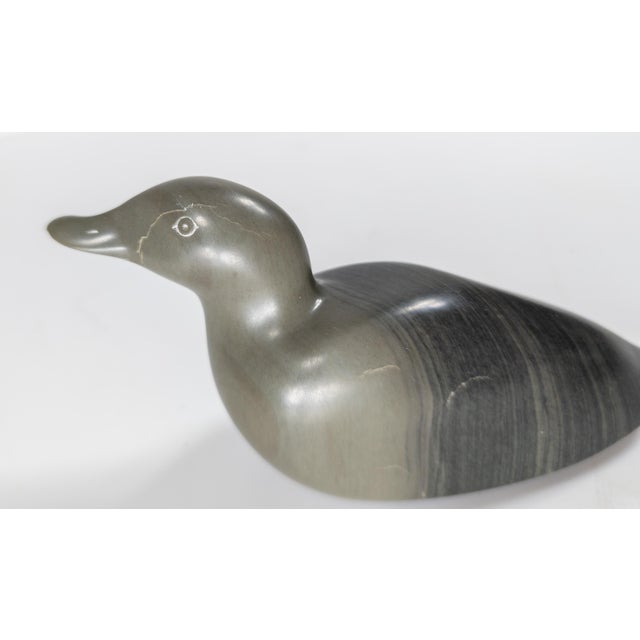 Gray Mid-Century Native American Indian Eskimo Inuit Soapstone Carving of a Duck For Sale - Image 8 of 14