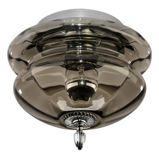 Mid-Century Modern Round Ceiling Lamp in Smoked Glass and Chrome from Hillebrand, Germany, 1960s For Sale