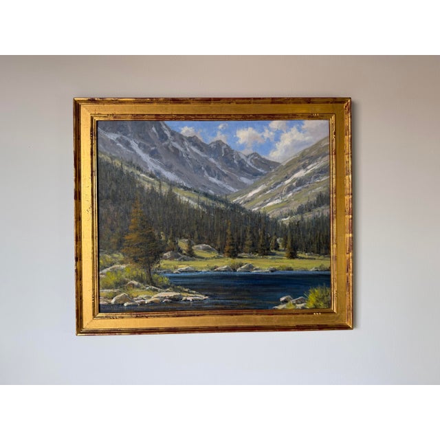 Contemporary 2001 Dan Young “Frying Pan Lake” Original Landscape Oil on Masonite Painting – Gilt Wood Framed For Sale - Image 3 of 12