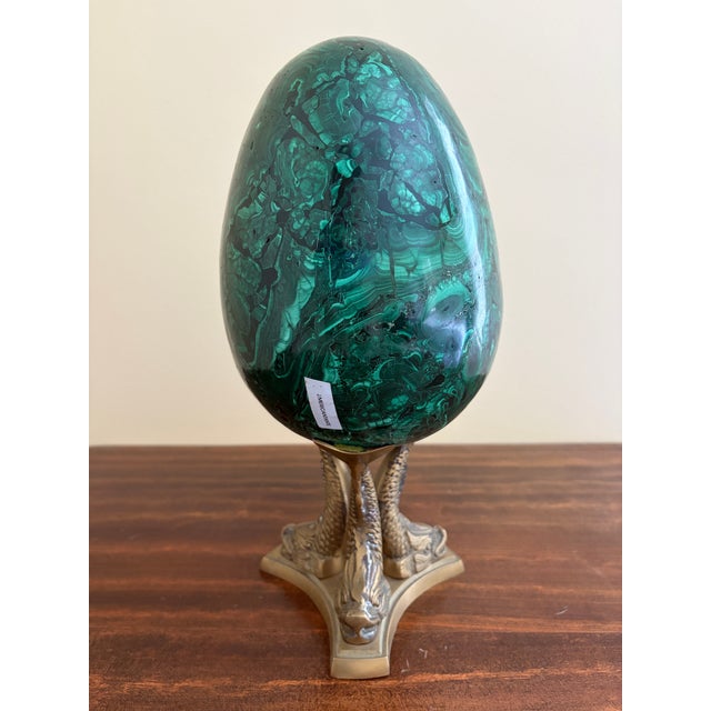 Monumental Malachite Egg on Brass Stand For Sale In South Bend - Image 6 of 10