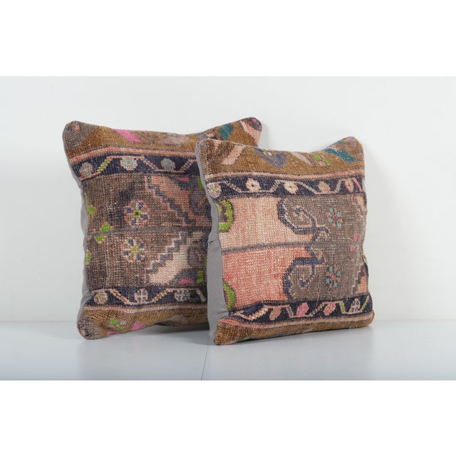 Turkish Oushak Rug Cushion Cover - A Pair Elevate your home decor with these exquisite 15"" x 15"" 15'' x 16'' pillow...